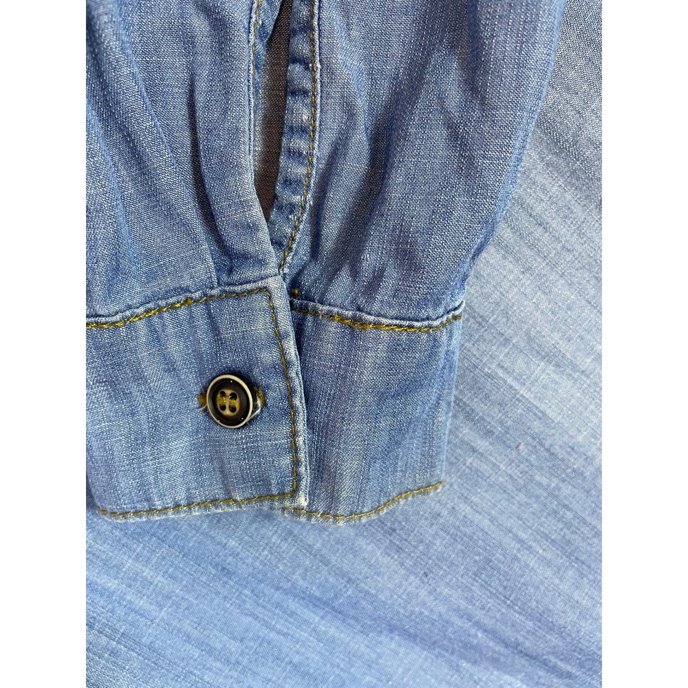 TWELVE by Ontwelfth lace up tunic shirt women's size L blue chambray long sleeve - Picture 14 of 15